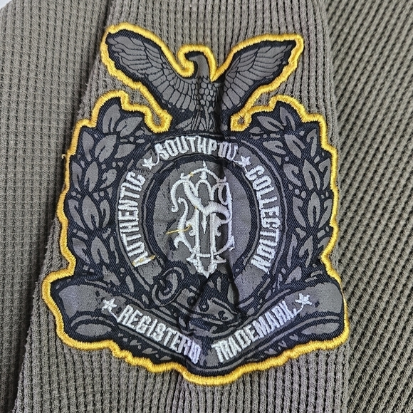 VINTAGE Y2K SouthPole Olive Green Waffle Knit Thermal Military Eagle Top Medium - Picture 3 of 6